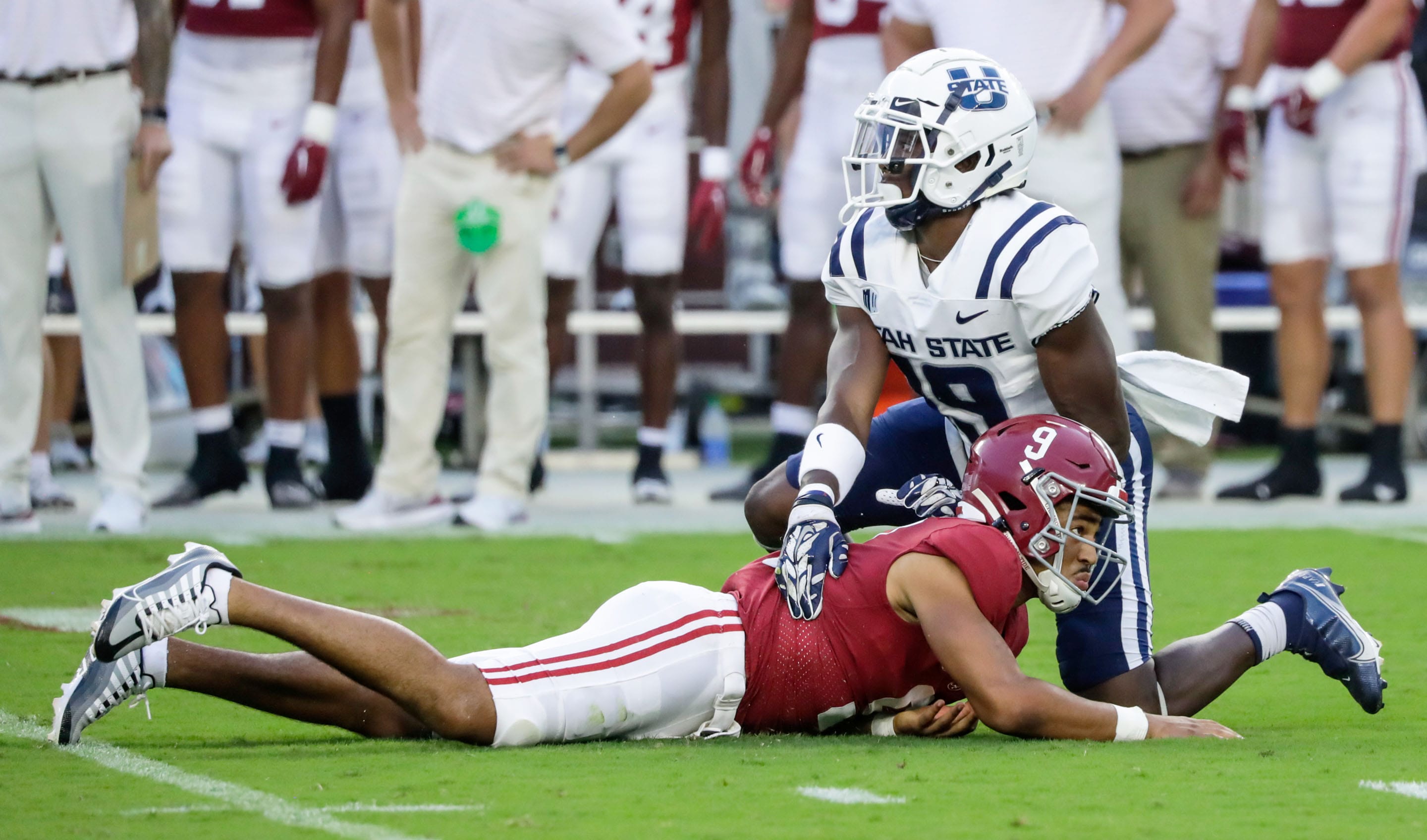 Utah State defensive back Ike Larsen