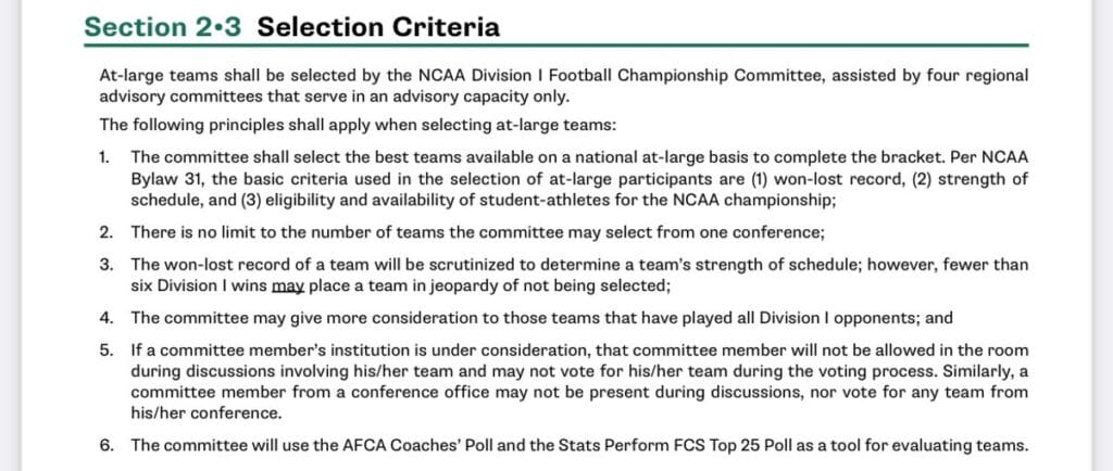 FCS playoff selection criteria