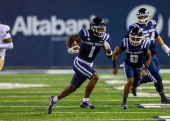 Utah State wide receiver Jalen Royals