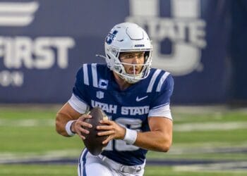 Utah State quarterback Bryson Barnes