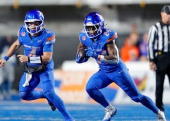 Boise State running back Dylan Riley and quarterback Maddux Madsen