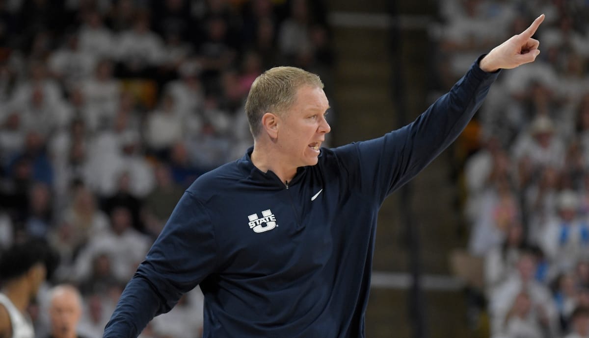 Utah State head coach Jerrod Calhoun